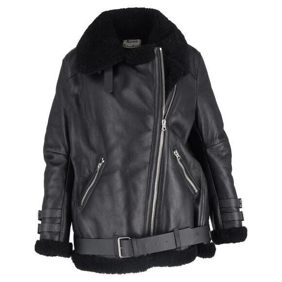 Acne Studios Shearling Aviator Jacket in Black Leather - Picture 1 of 3